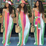 Sexy Printed Spaghetti Strap Sleeveless Loose Maxi Dress SMR-9314