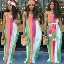 Sexy Printed Spaghetti Strap Sleeveless Loose Maxi Dress SMR-9314