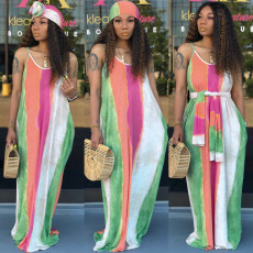Sexy Printed Spaghetti Strap Sleeveless Loose Maxi Dress SMR-9314