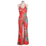 Sexy Printed V Neck Strappy Sleeveless Jumpsuits SMR-9306