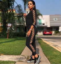 Black Casual Tracksuit Two Piece Set TR-888