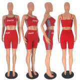 Letter Print Plaid Cami Top And Shorts Two Piece Sets AWN-5004