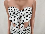 Polka Dot Print Strapless Bowknot Wide Leg Pants Set WSM-5093