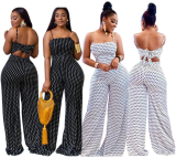 Polka Dot Print Spaghetti Strap Long Jumpsuits WSM-5076
