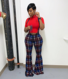 Plaid Print Straps Long Flare Pant OD-8228