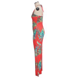 Sexy Printed V Neck Strappy Sleeveless Jumpsuits SMR-9306