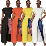 Solid High Split Short Sleeve Maxi Dresses ASL-6121