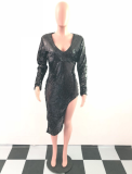 Sexy V Neck Sequin Irregular Party Dresses LA-3054