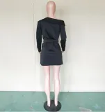 Black Off Shoulder Double Breasted Belt Bandage Dress BN-9136