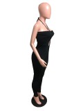 Black Sexy Off Shoulder Lace Up Bodycon Jumpsuit QZX-6054