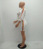 White Side Striped Bow Tie Two Piece Shorts Set MAE-199