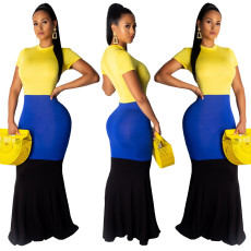 Casual Patchwork Short Sleeve Maxi Dresses YS-8341
