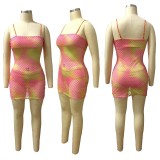 Mesh Hollow Out Spaghetti Strap Sexy Club Dress ASL-6099