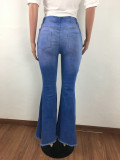 Denim Ripped Holes Jeans High Waist Flare Pants LX-8906