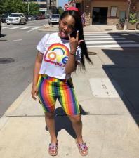 Rainbow Color T Shirt And Shorts Casual 2 Piece Set ORY-5131