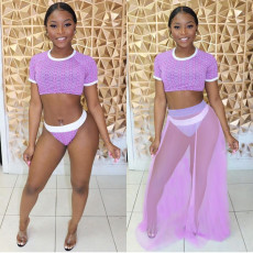 Sexy 3pcs Swimsuit Short Sleeve Bikini Sets AWN-5033