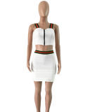 Red Green Stripe Splicing Zipper Skirts Suits ASL-6010