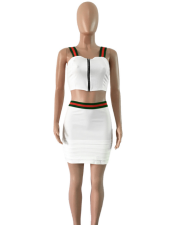 Red Green Stripe Splicing Zipper Skirts Suits ASL-6010
