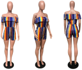 Colored Striped Off Shoulder Rompers QZX-6033