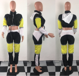 Letter Print Patchwork Hooded Two Piece Set LA-3068