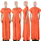 Solid High Split Short Sleeve Maxi Dresses ASL-6121