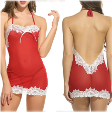 Sexy Backless Transparent Lace Babydoll Lingerie YQ-386