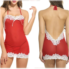 Sexy Backless Transparent Lace Babydoll Lingerie YQ-386