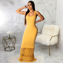 Sexy Patchwork Sleeveless Slim Floor Length Maxi Dresses SMR-9277