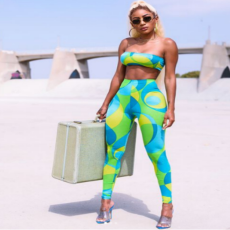 Geometric Print Strapless Long Pants Two Piece Sets QZX-6010