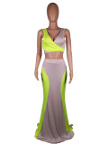 Sexy Contrast Color Crop Top Mermaid Long Skirt Sets MK-2032