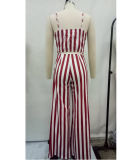 Stripes Straps Cut Out Back Wide Leg Jumpsuit  SMR-8973