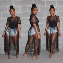 Sexy Mesh See Through Short Sleeve Long Dress OSM-4064