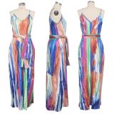 Sexy Printed Spaghetti Strap Loose Maxi Dresses SMR-9365