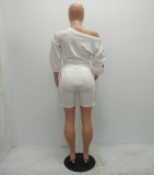 White Side Striped Bow Tie Two Piece Shorts Set MAE-199