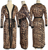 Leopard Print 2pcs Long Cardigan+Pants Set TE-3542