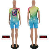 Plus Size Casual Printed Tees And Shorts 2 Piece Sets YH-5073