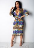 Sexy Snake Skin Print Bodycon Midi Dresses LA-3071