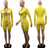Casual Print Front Zipper Long Sleeve Skinny Playsuits BGN-020