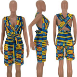 Sexy Printed Sleeveless V Neck Backless Playsuit TK-6002