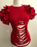 Solid Sleeveless Ruffles Sleeve Holes T Shirt LS-0267