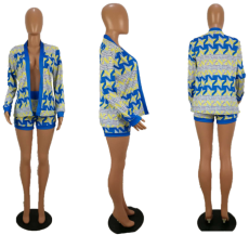 Geometric Print Blazer Coats+Skinny Shorts HM-6004