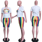 Rainbow Color T Shirt And Shorts Casual 2 Piece Set ORY-5131