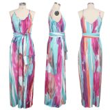 Sexy Printed Spaghetti Strap Loose Maxi Dresses SMR-9365