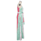 Sexy Printed Spaghetti Strap Sleeveless Loose Maxi Dress SMR-9314