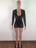 Stripe Splice Mesh See Through Skinny Playsuit LA-3087