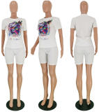 Plus Size Casual Printed Tees And Shorts 2 Piece Sets YH-5073