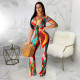 Sexy Printed Tie Up Crop Top Flares Pants 2 Piece Suits SMR-9299