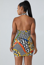 Geometric Print Cut Out Halter Sexy Mini Club Dresses QZX-6075