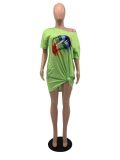 Lips Printed Short Sleeve Loose T Shirt Dresses MTY-6162