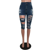 Casual Denim Holes Jeans Half Length Pants MEM-8208